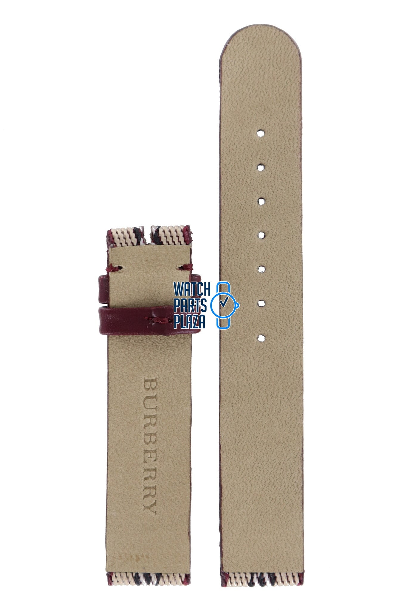 Burberry BU7106 Watch Band BU - 7106 - NO - CLASP Brown Leather & Textile 16 mm - Watch Plaza