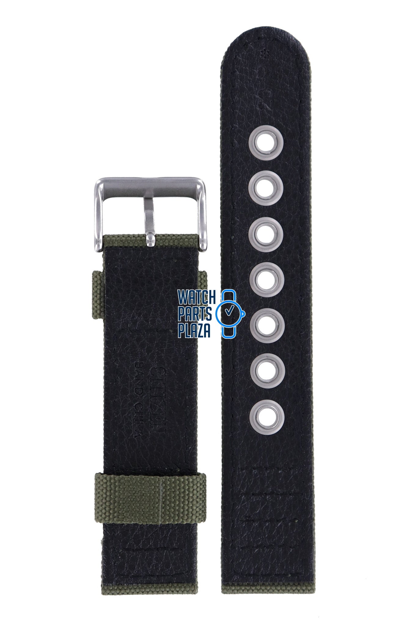 Citizen AT0200 - 05E Watch Band 59 - S52138 Green Leather & Textile 20 mm Eco - Drive - Watch Plaza