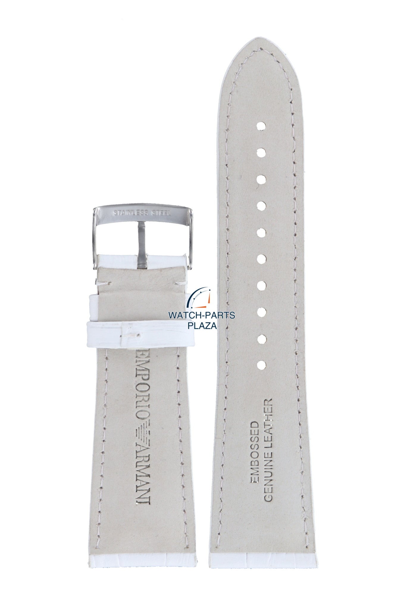 Emporio Armani Carmelo AR0287 white leather watch band 24mm AR - 0287 genuine strap - Watch Plaza