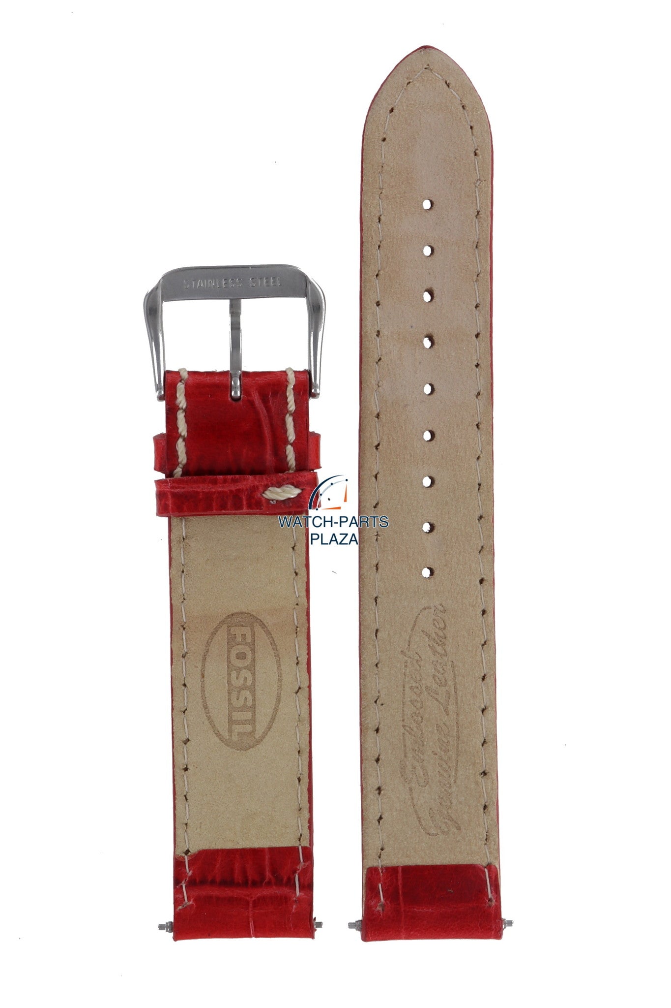 Fossil JR8032 Watch Band JR - 8032 Red Leather 18 mm Authentic - Watch Plaza