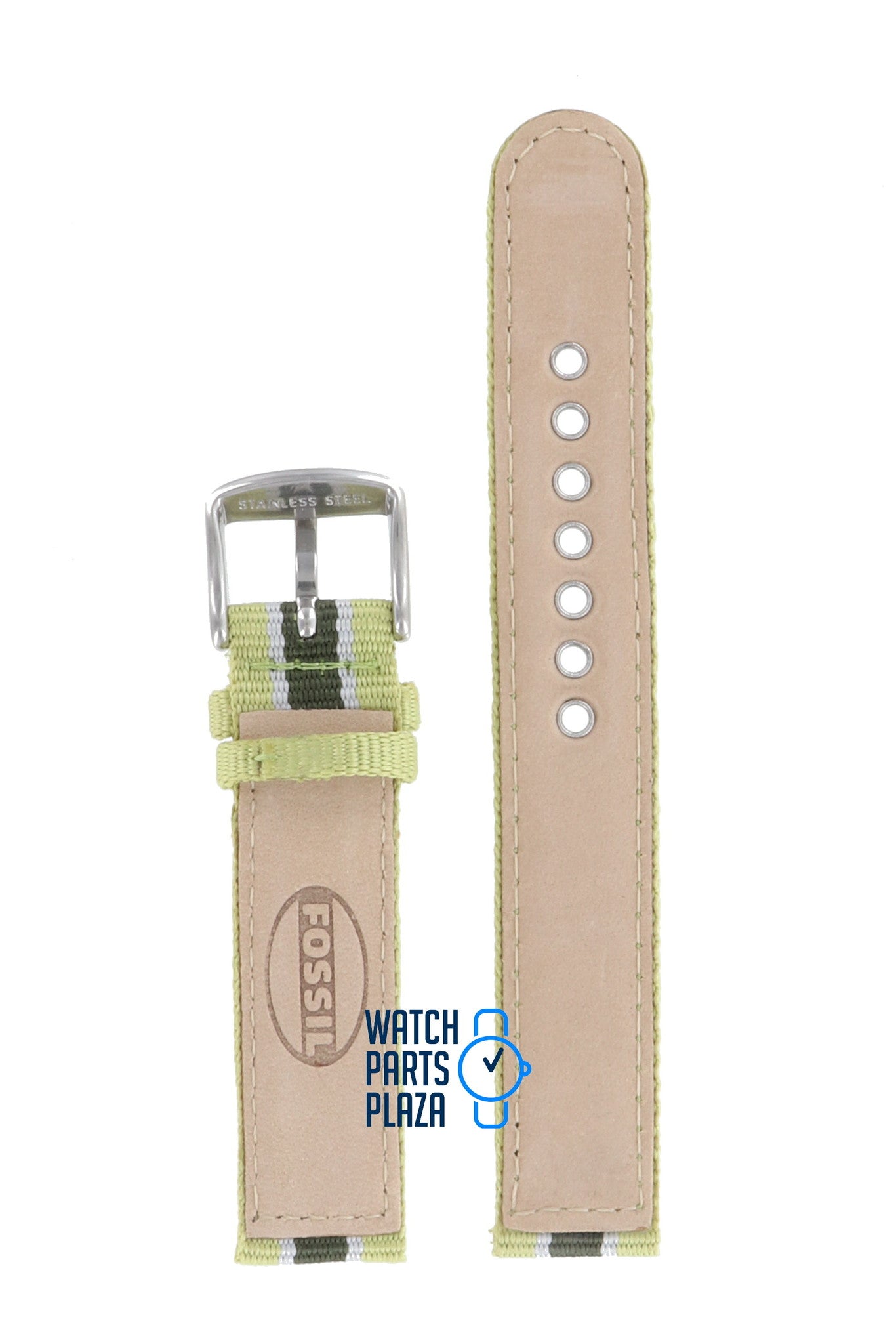 Fossil JR8355 Watch Band JR - 8355 Green Leather & Textile 17 mm - Watch Plaza