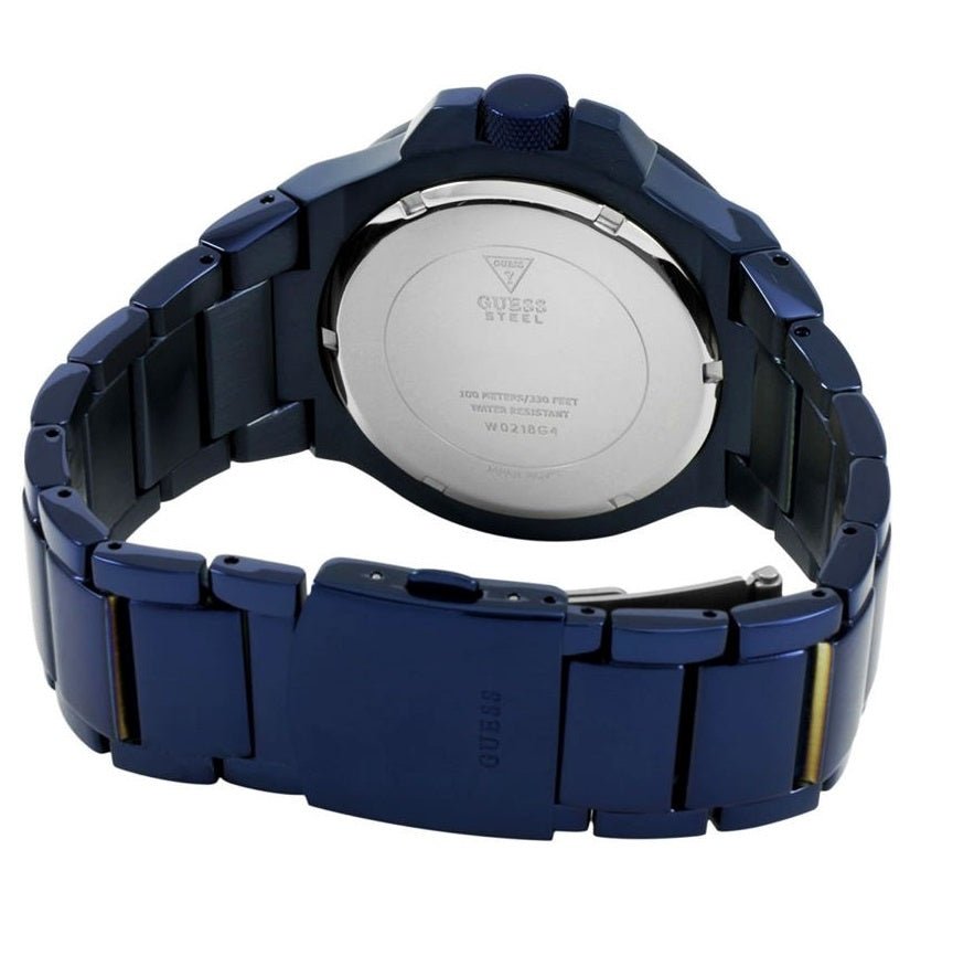 Guess watch W0218G4 Rigor analog men's watch blue 45mm stainless steel - Watch Plaza