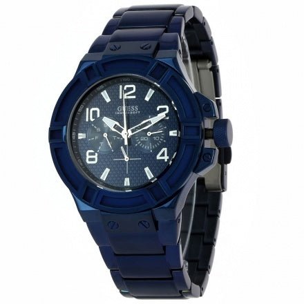 Guess watch W0218G4 Rigor analog men's watch blue 45mm stainless steel - Watch Plaza