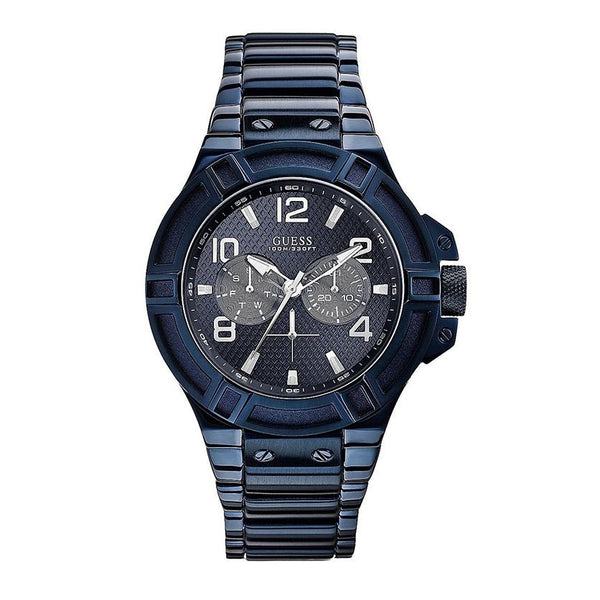Guess watch W0218G4 Rigor analog men's watch blue 45mm stainless steel - Watch Plaza