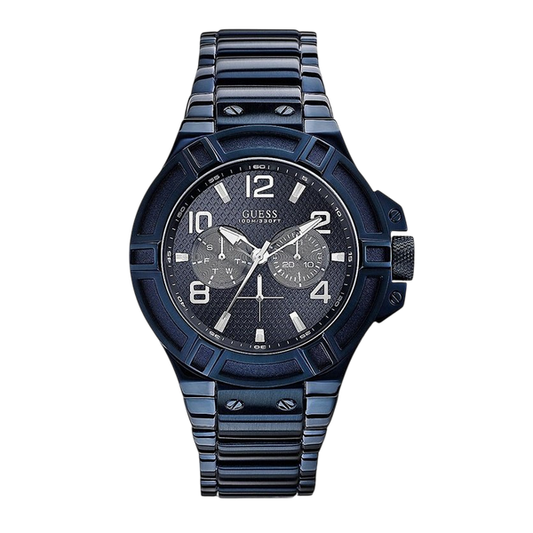 Guess watch W0218G4 Rigor analog men's watch blue 45mm stainless steel - Watch Plaza