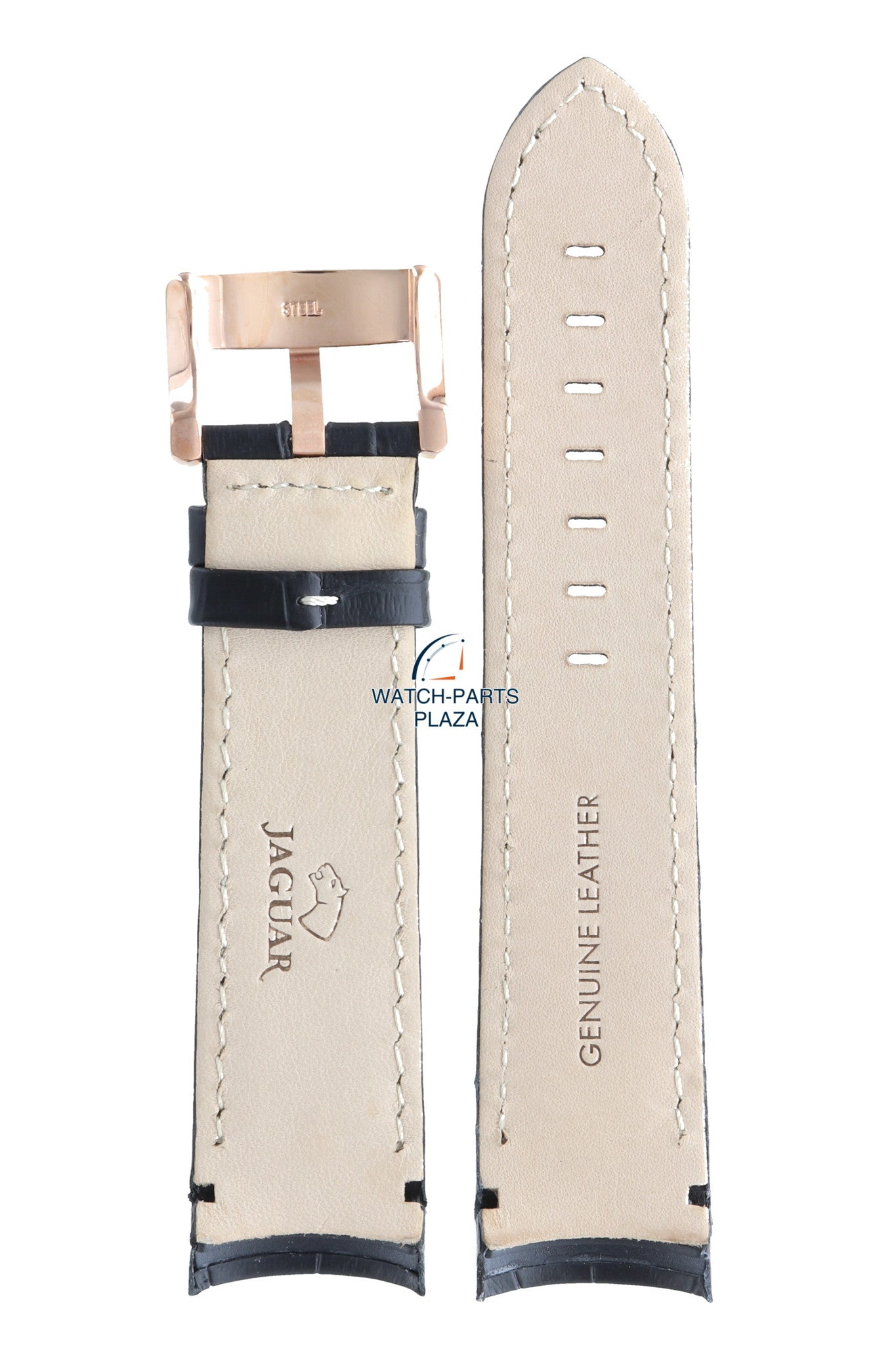 Jaguar BC06343 Watch band J631 black leather 24 mm - Dual Time - Watch Plaza