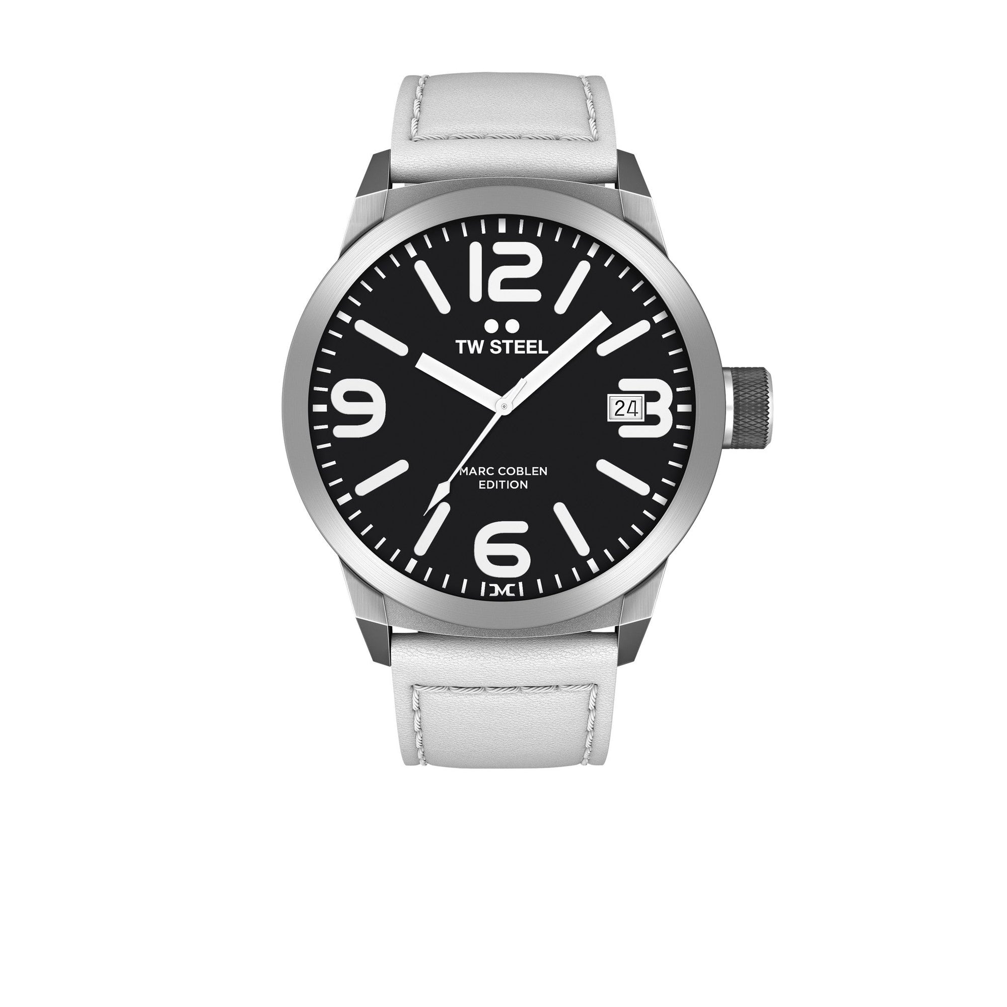 Men's watch TW - Steel Marc Coblen TWMC45 white leather strap 50mm black dial - Watch Plaza