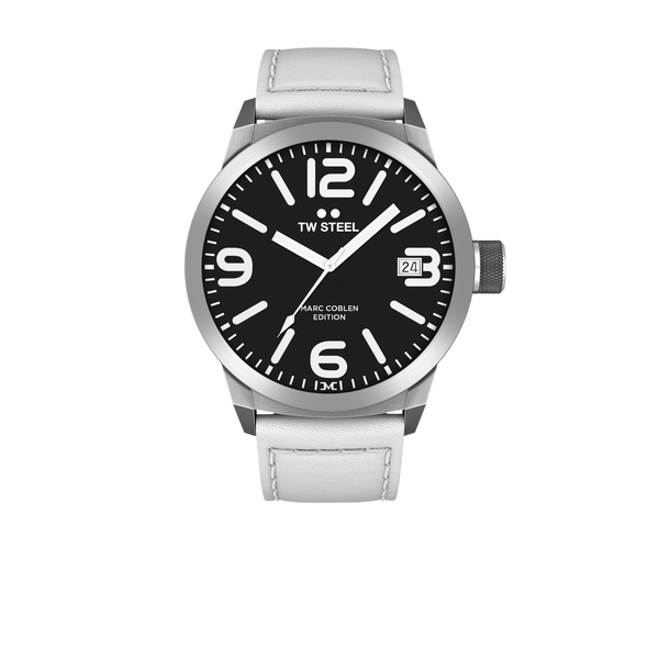 Men's watch TW - Steel Marc Coblen TWMC45 white leather strap 50mm black dial - Watch Plaza