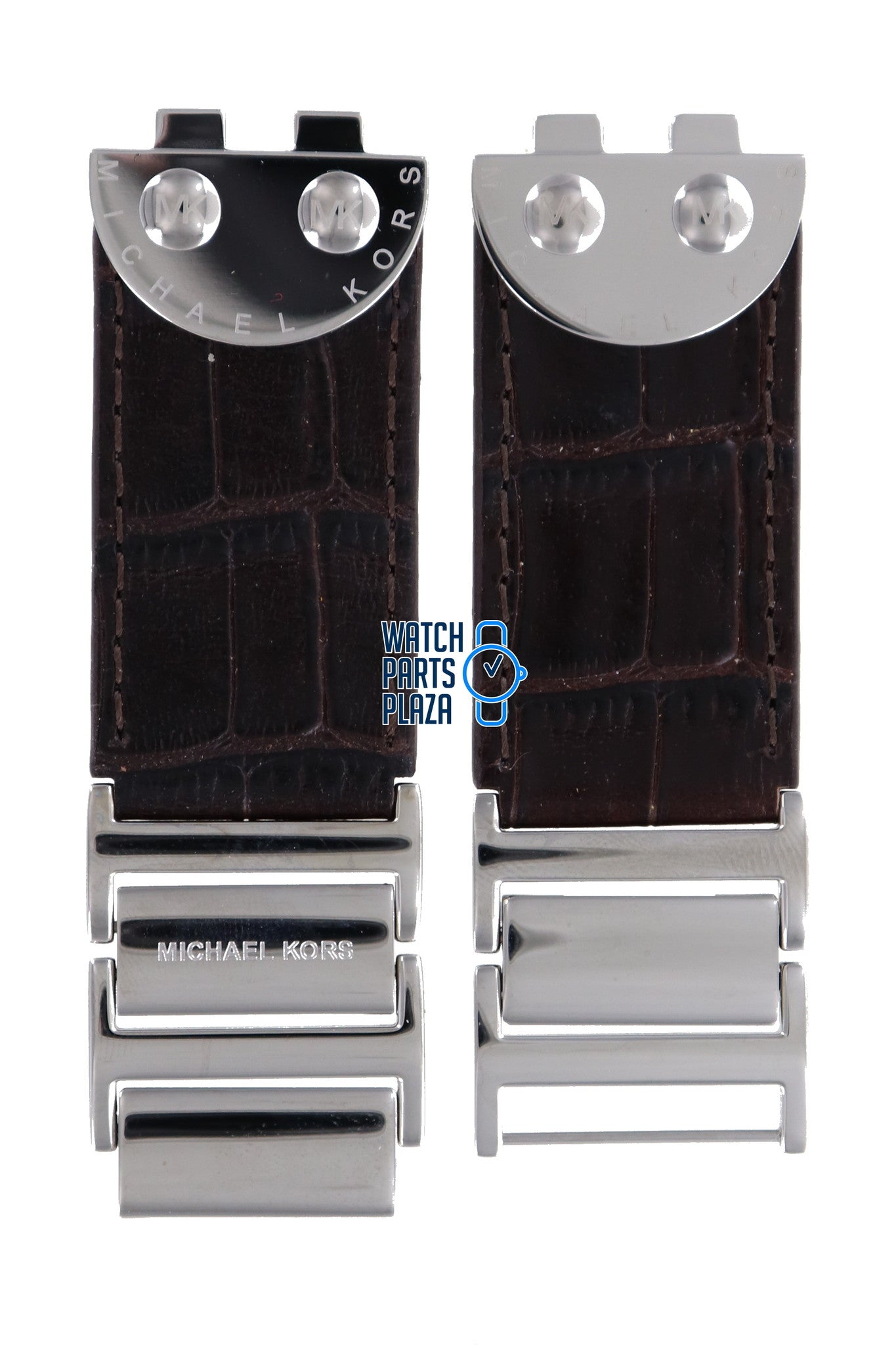 Michael Kors MK4134 Watch Band MK - 4134 Brown Steel & Leather 16 mm - Watch Plaza