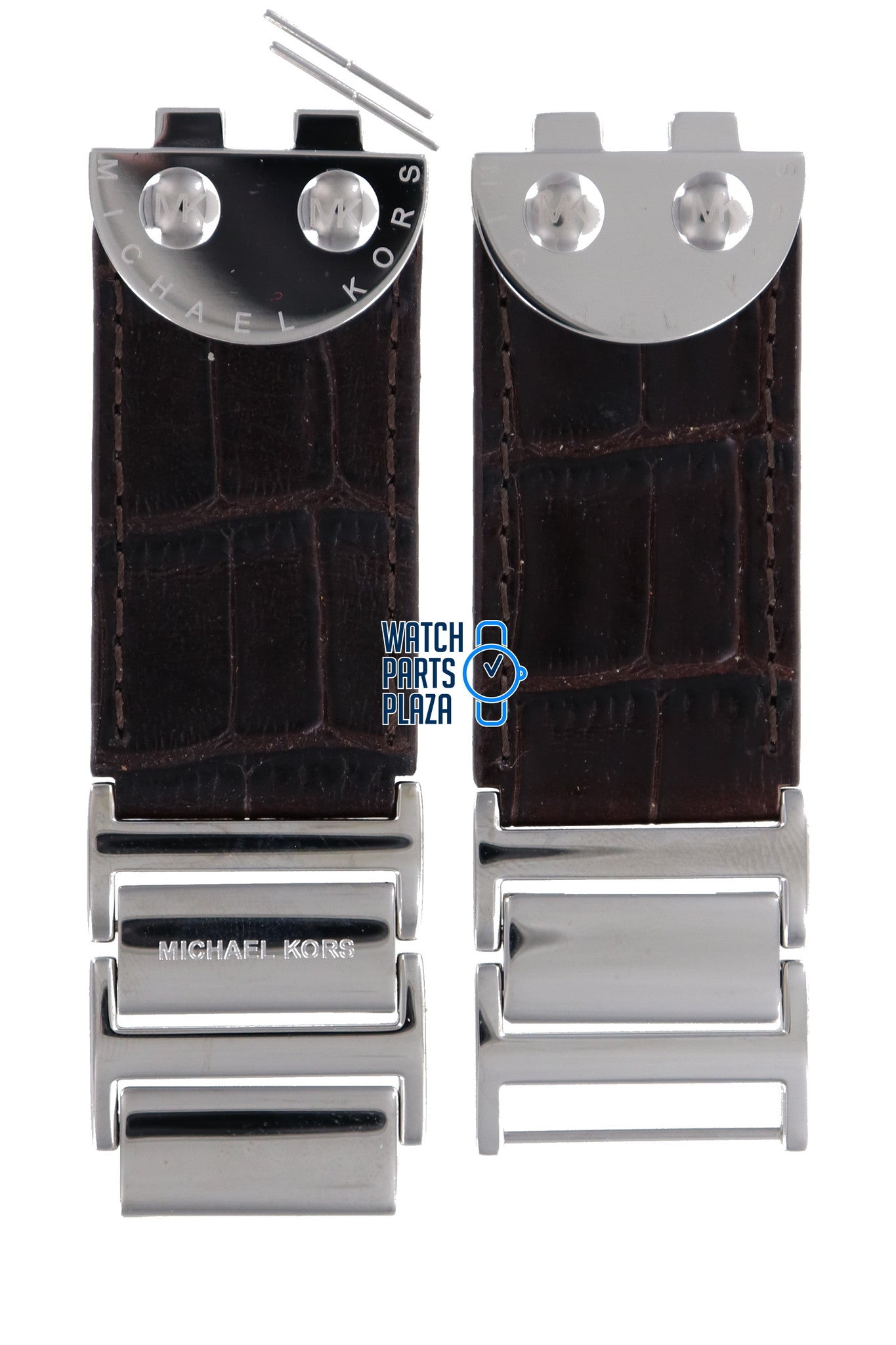 Michael Kors MK4134 Watch Band MK - 4134 Brown Steel & Leather 16 mm - Watch Plaza