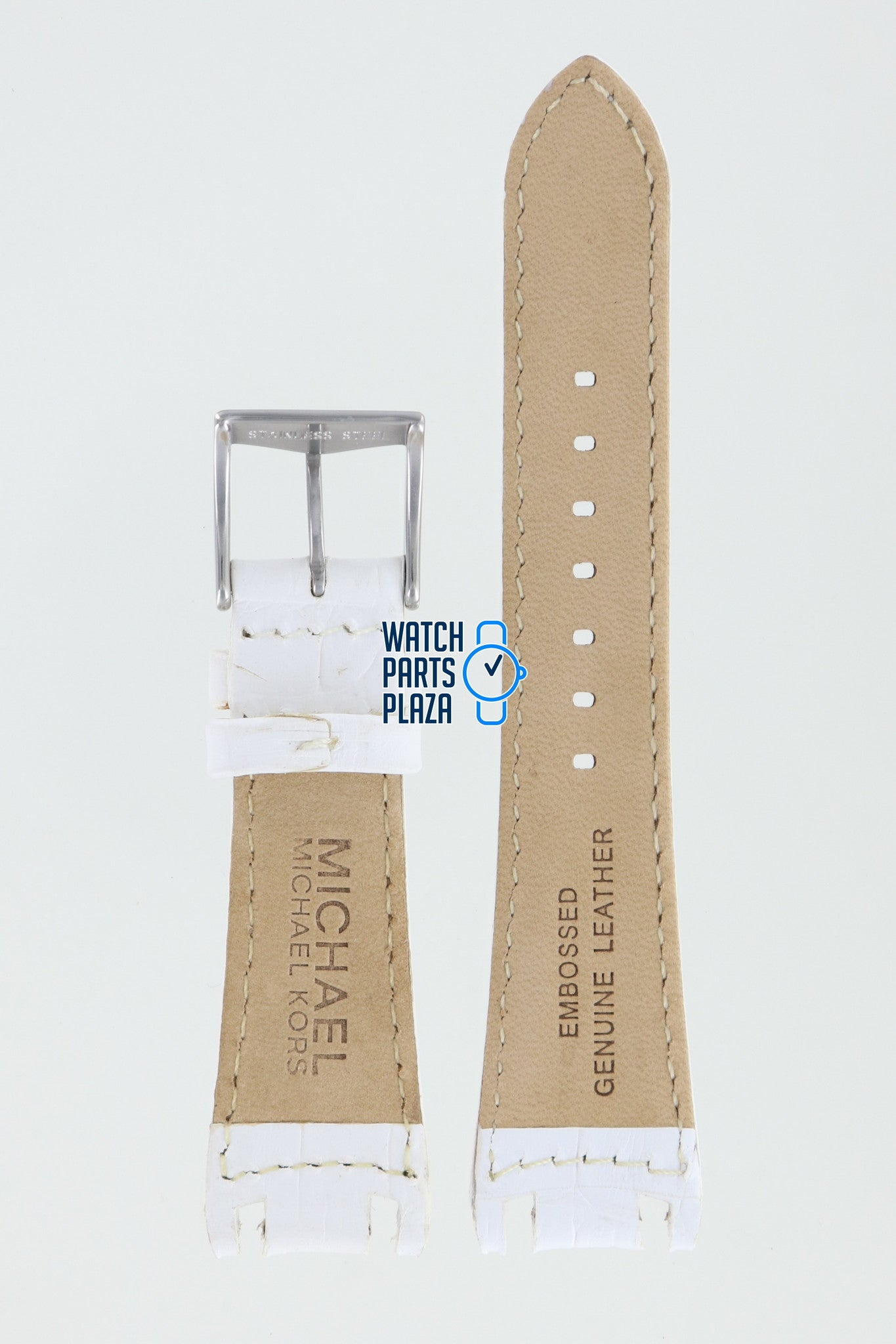 Michael Kors MK5015 Watch Band MK - 5015 White Leather 20 mm - Watch Plaza