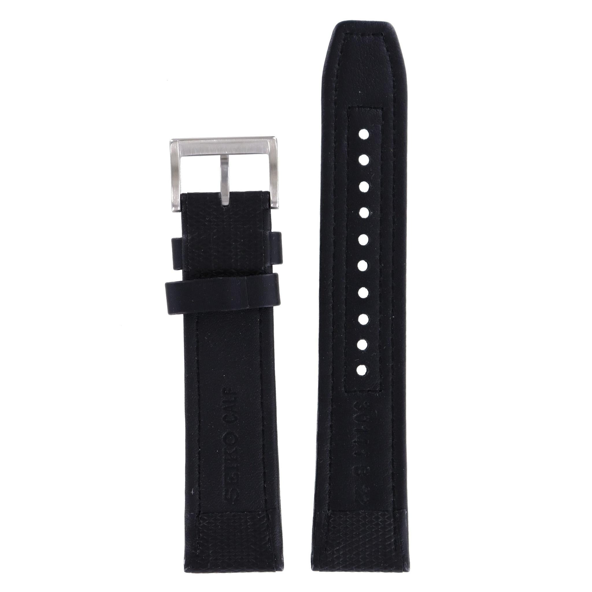 Seiko 30141 B 22 - SRP031K1 - 4R15 - 00A0 Watch Band 30141JL Black Leather 22 mm - Watch Plaza