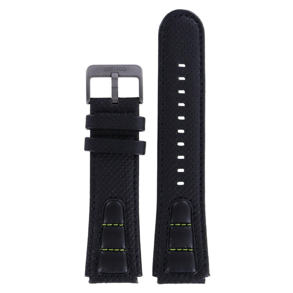 Seiko 4A9R1 B 22 - SKA425 - 5M62 - 0CA0 Watch Band 4A9R1ML Black Leather 22 mm Kinetic Pilot - Watch Plaza