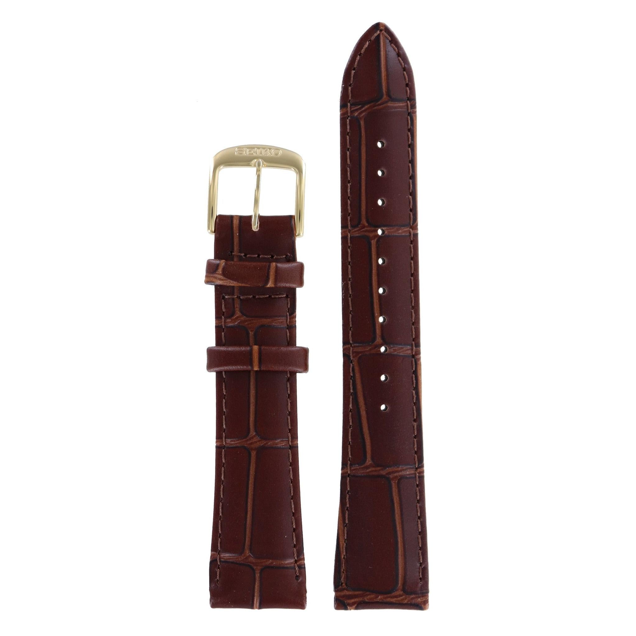 Seiko 7N32 - 0AX0 & 7T62 - 0AY0 Watch Band 4J98KW Brown Leather 19 mm - Watch Plaza