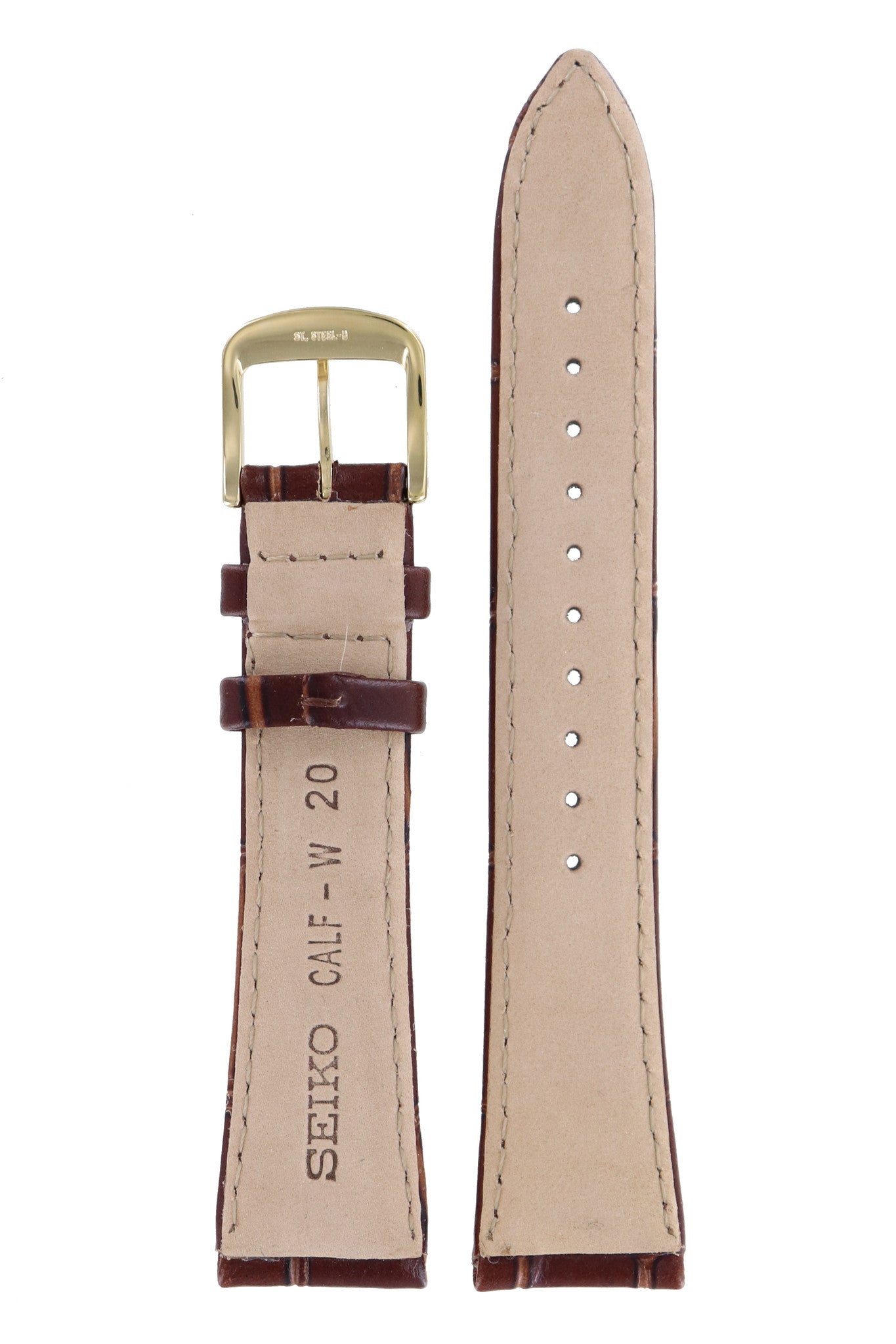 Seiko 7N32 - 0BV0 & 7N82 - 0AW0 Watch Band 4JA0KW Brown Leather 20 mm - Watch Plaza