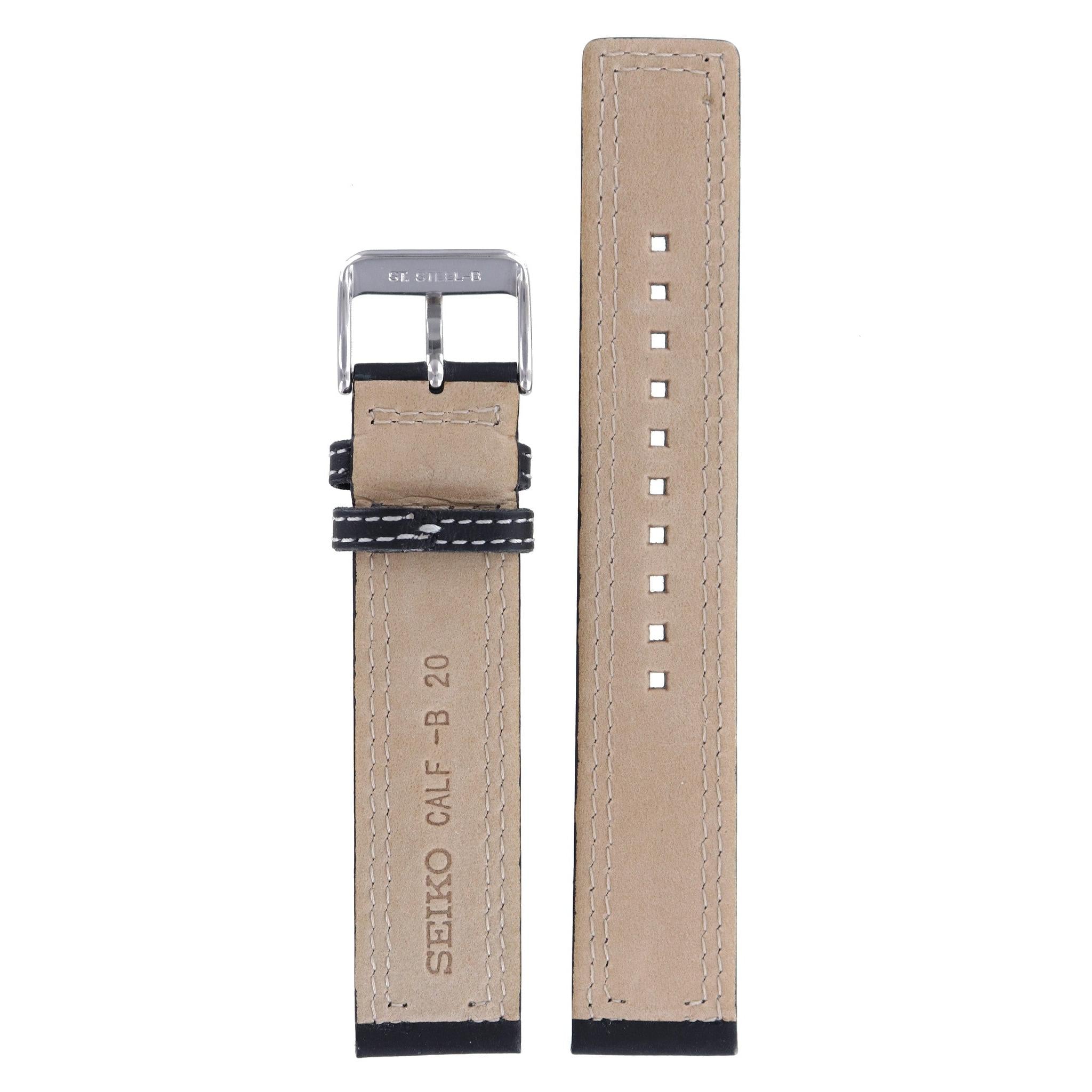 Seiko 7T62 - 0FL0, 7T62 - 0GB0 & 7N42 - 0CJ0 Watch Band 4KN0JB Black Leather 20 mm - Watch Plaza