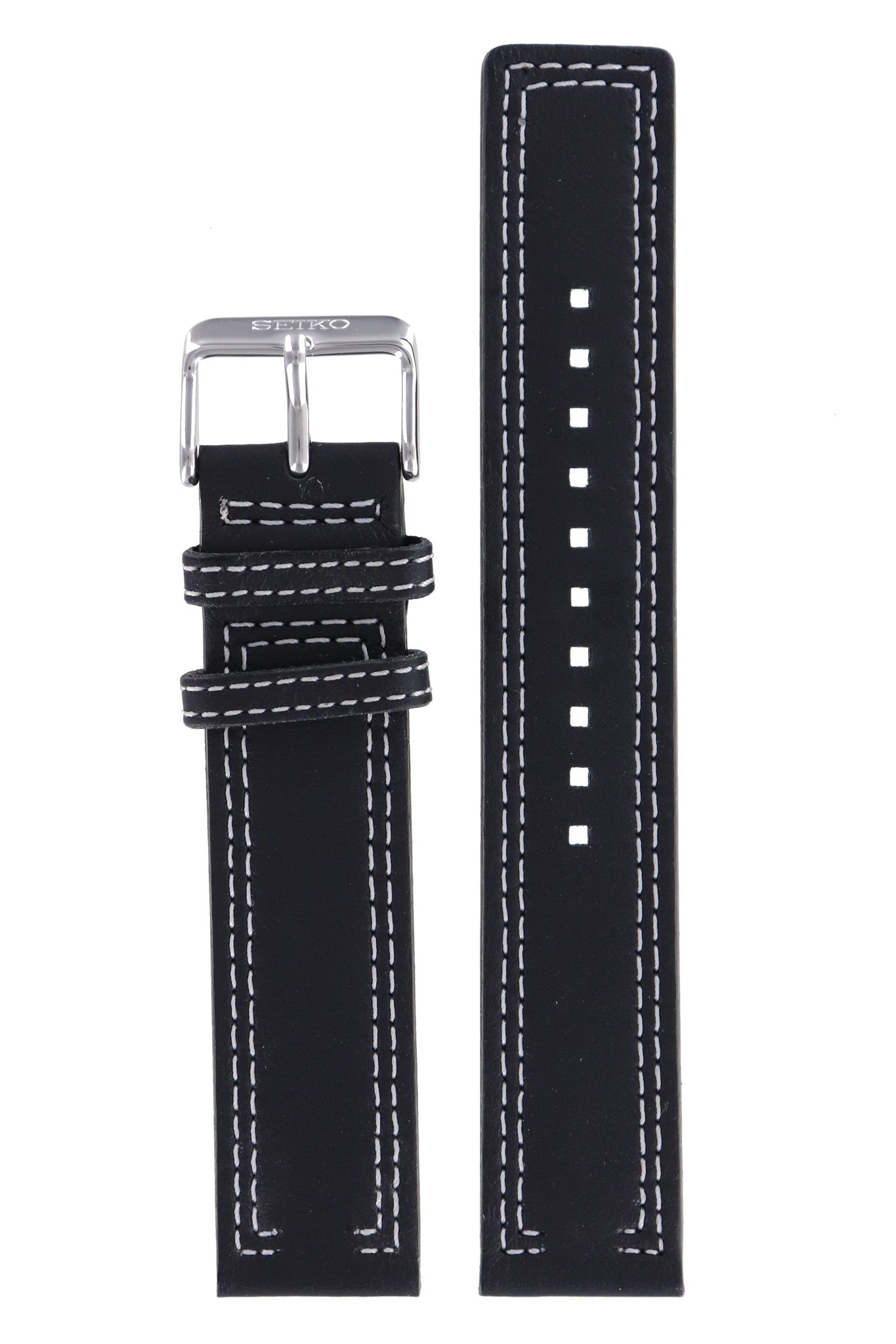 Seiko 7T62 - 0FL0, 7T62 - 0GB0 & 7N42 - 0CJ0 Watch Band 4KN0JB Black Leather 20 mm - Watch Plaza