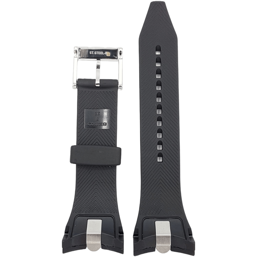 SEIKO Arctura SNL049P1 Watch Band 7L22 - 0AT0 Black SIllicon Strap B 28 mm Genuine - Watch Plaza