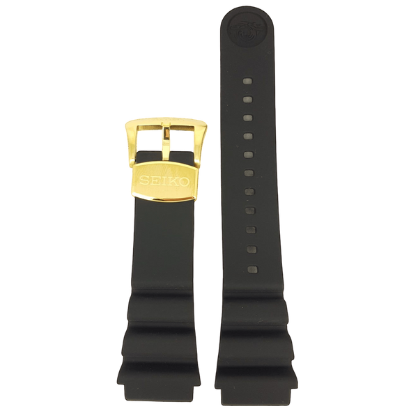 SEIKO Baby Tuna SRPA82K1 Black Silicon Watch Band Z 22 mm R02Y011K0 Gold Buckle - Watch Plaza