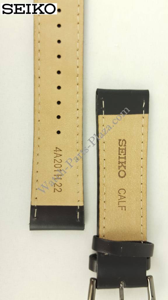 SEIKO Black Watch Strap 4A201 H 22 mm 7T92 0JS0 Genuine Calf Leather Band ION - Watch Plaza