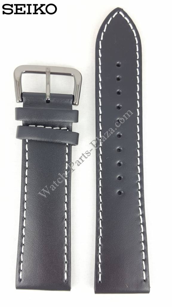 SEIKO Black Watch Strap 4A201 H 22 mm 7T92 0JS0 Genuine Calf Leather Band ION - Watch Plaza