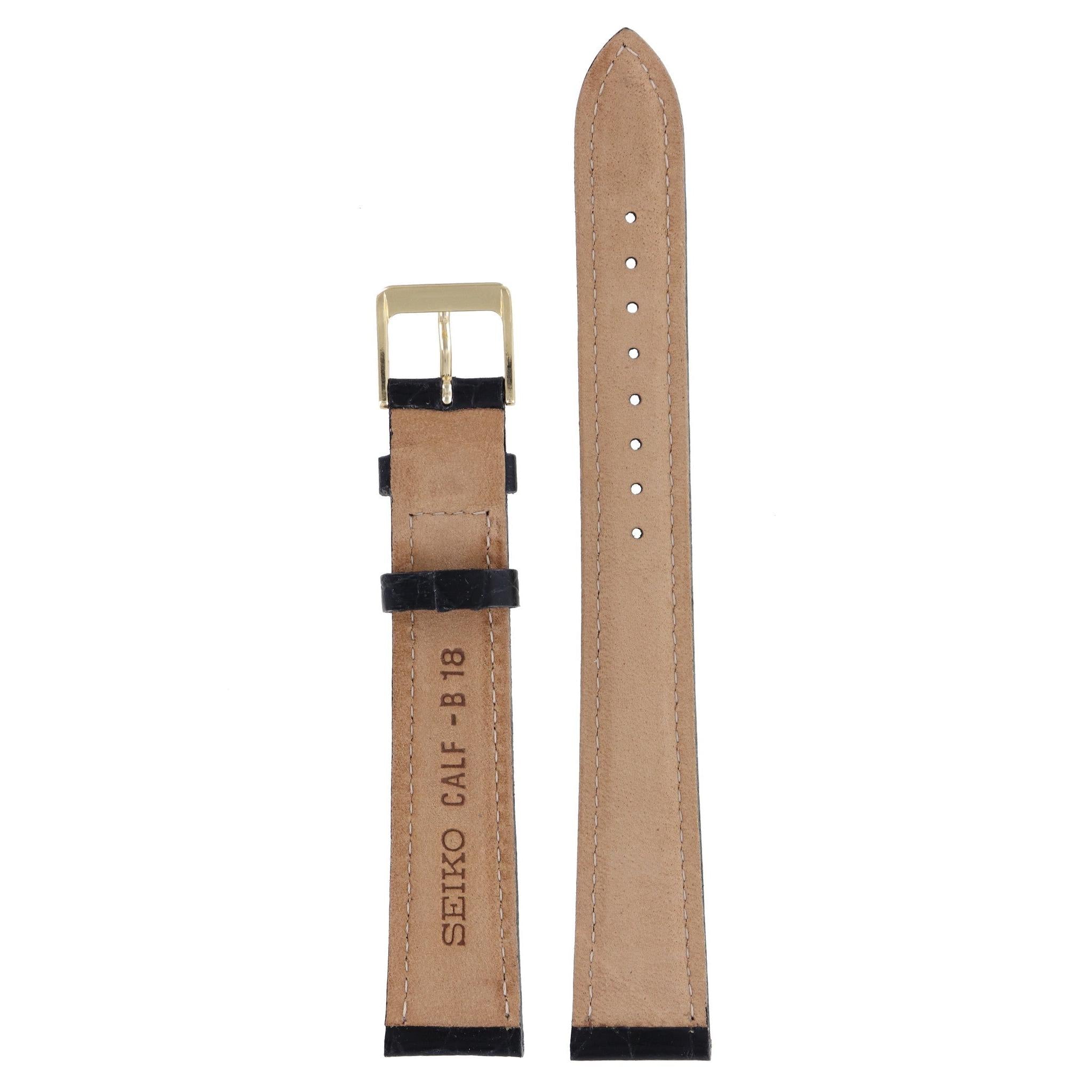 Seiko Calf - B 18 - V732 - 0P10 Watch Band 4GC0BB Black Leather 18 mm XL - Watch Plaza