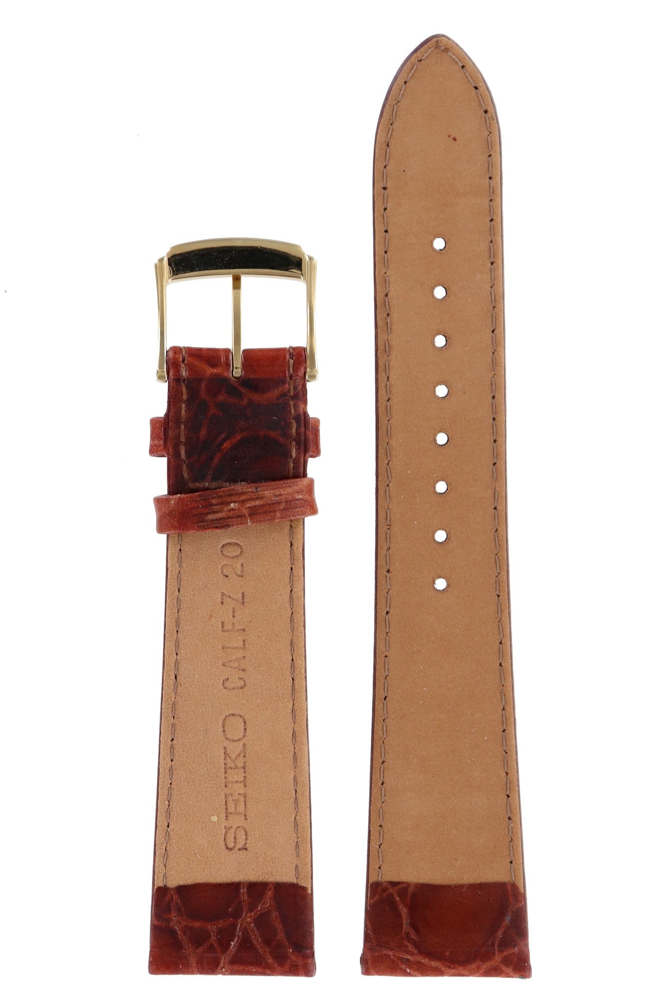 Seiko Calf - Z 20 - 7T32 - 7B70 Watch Band 4B02KZ Brown Leather 20 mm - Watch Plaza