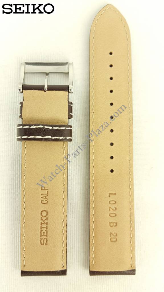 Seiko Flightmaster Brown Leather Band SSC013 Watch Strap L020 B 20mm V172 OACO - Watch Plaza