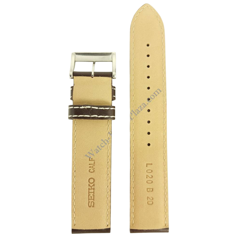 Seiko Flightmaster Brown Leather Band SSC013 Watch Strap L020 B 20mm V172 OACO - Watch Plaza