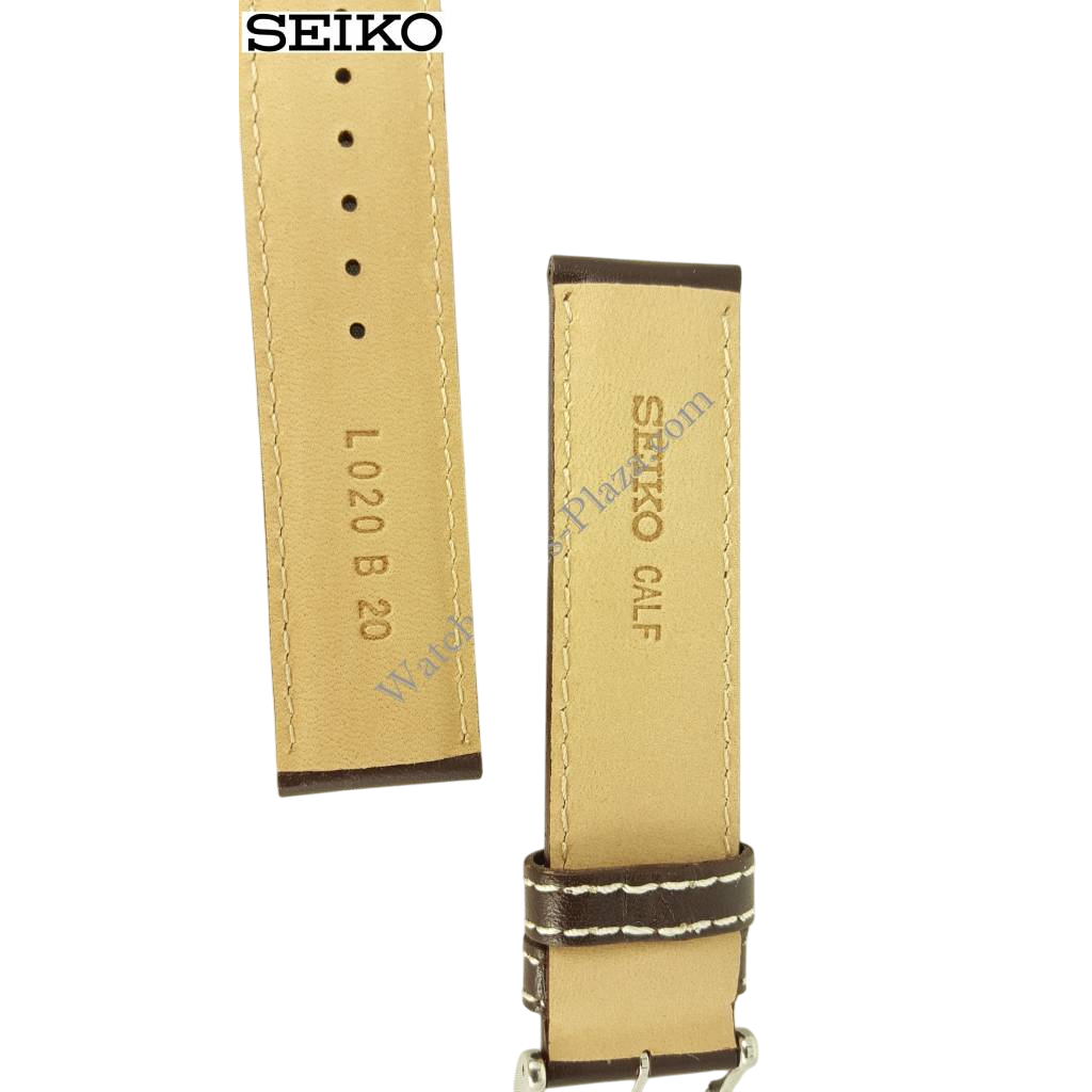 Seiko Flightmaster Brown Leather Band SSC013 Watch Strap L020 B 20mm V172 OACO - Watch Plaza
