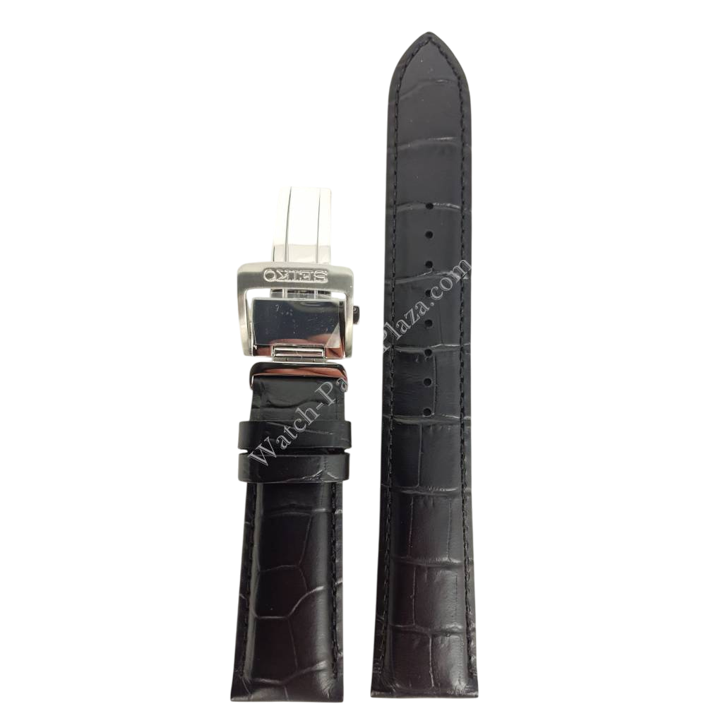 Seiko SARG017J Black Leather Watch Band 6R15 - 02V0 Strap 20mm LOCA - Watch Plaza