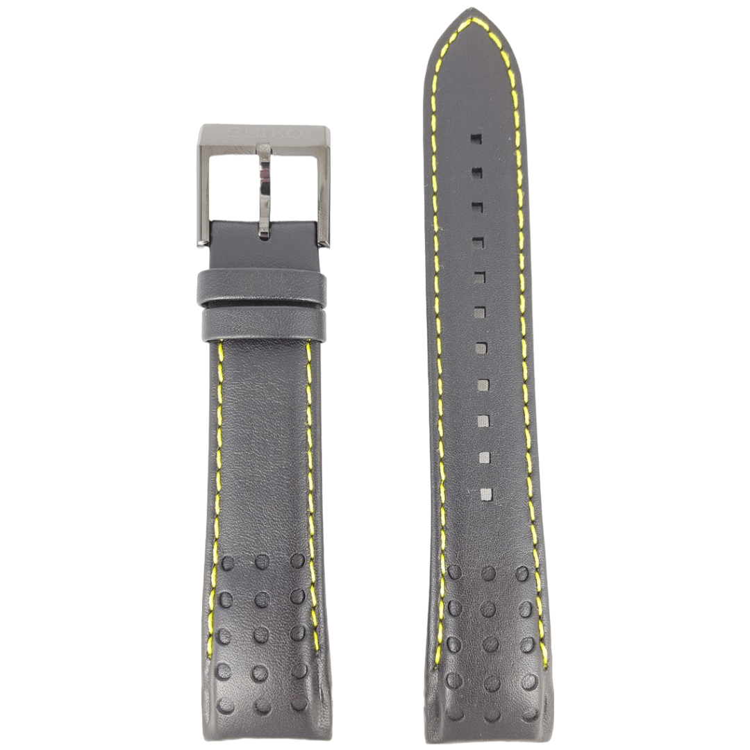 Seiko SNAE67P1 Black Yellow Leather Watch Band 7T62 - 0KV0 Strap 21mm Sportura - Watch Plaza