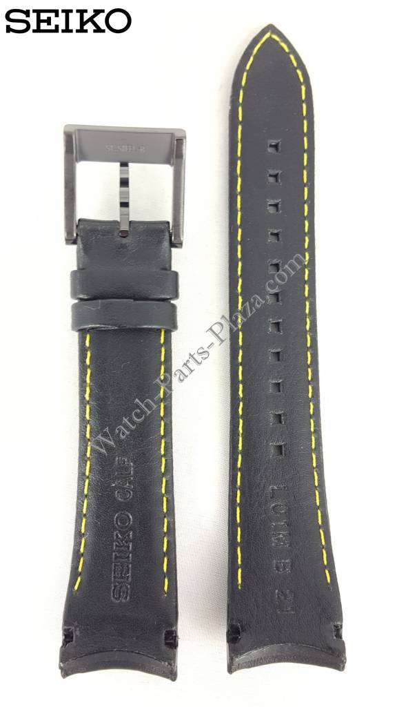 Seiko SNAE67P1 Black Yellow Leather Watch Band 7T62 - 0KV0 Strap 21mm Sportura - Watch Plaza