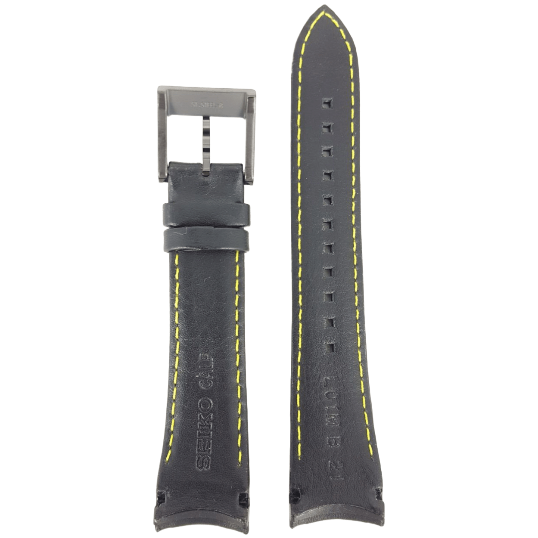 Seiko SNAE67P1 Black Yellow Leather Watch Band 7T62 - 0KV0 Strap 21mm Sportura - Watch Plaza