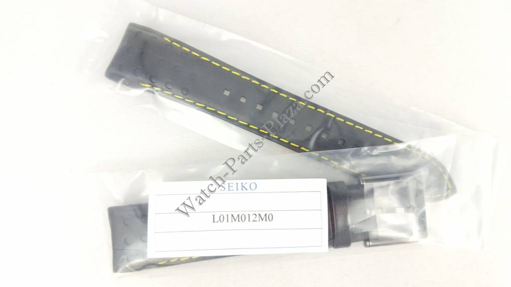 Seiko SNAE67P1 Black Yellow Leather Watch Band 7T62 - 0KV0 Strap 21mm Sportura - Watch Plaza