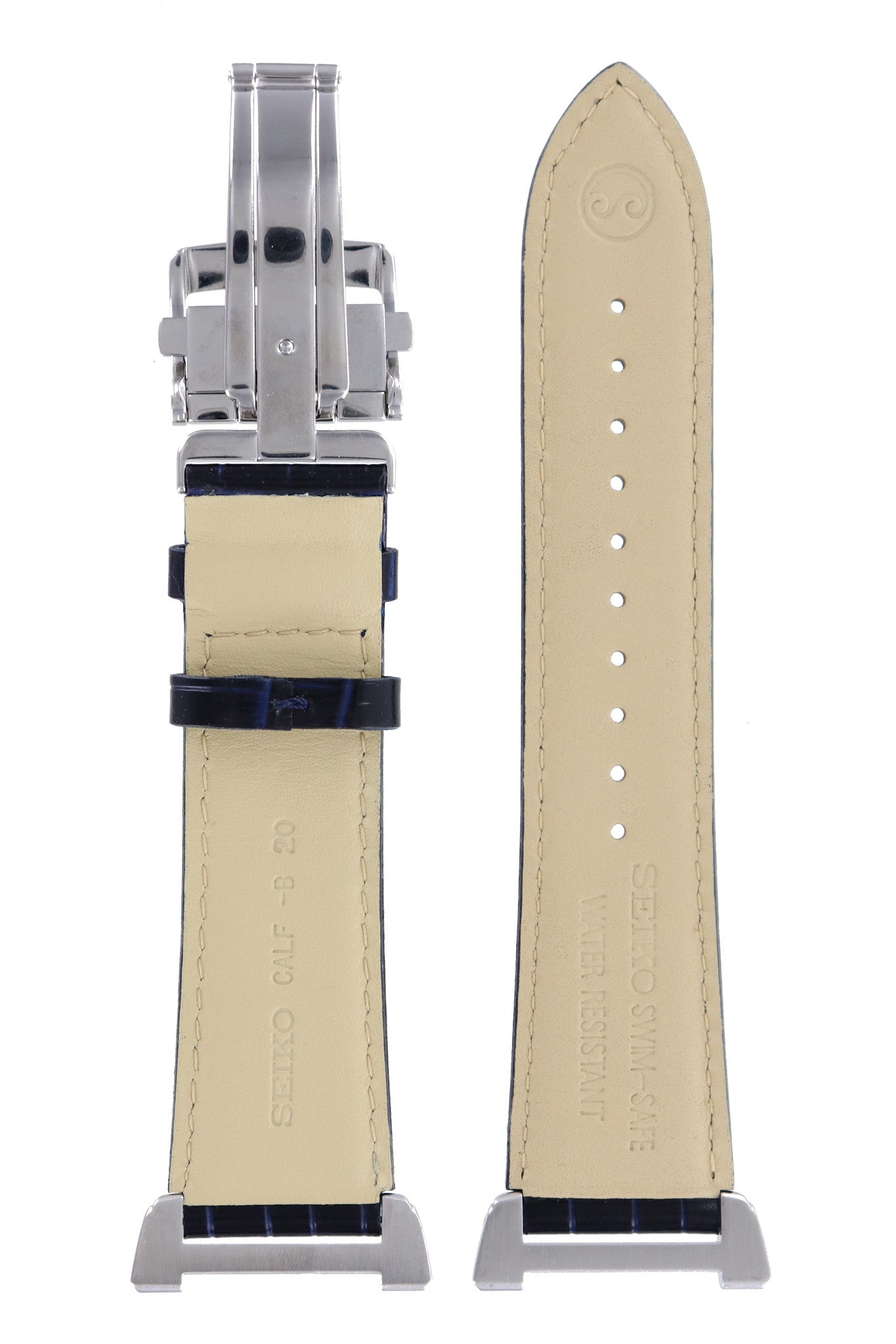 Seiko Swim Safe - Calf - B 20 - 7T62 - 0EW0 Watch Band 4KG9JB Dark Blue Leather 20 mm - Watch Plaza