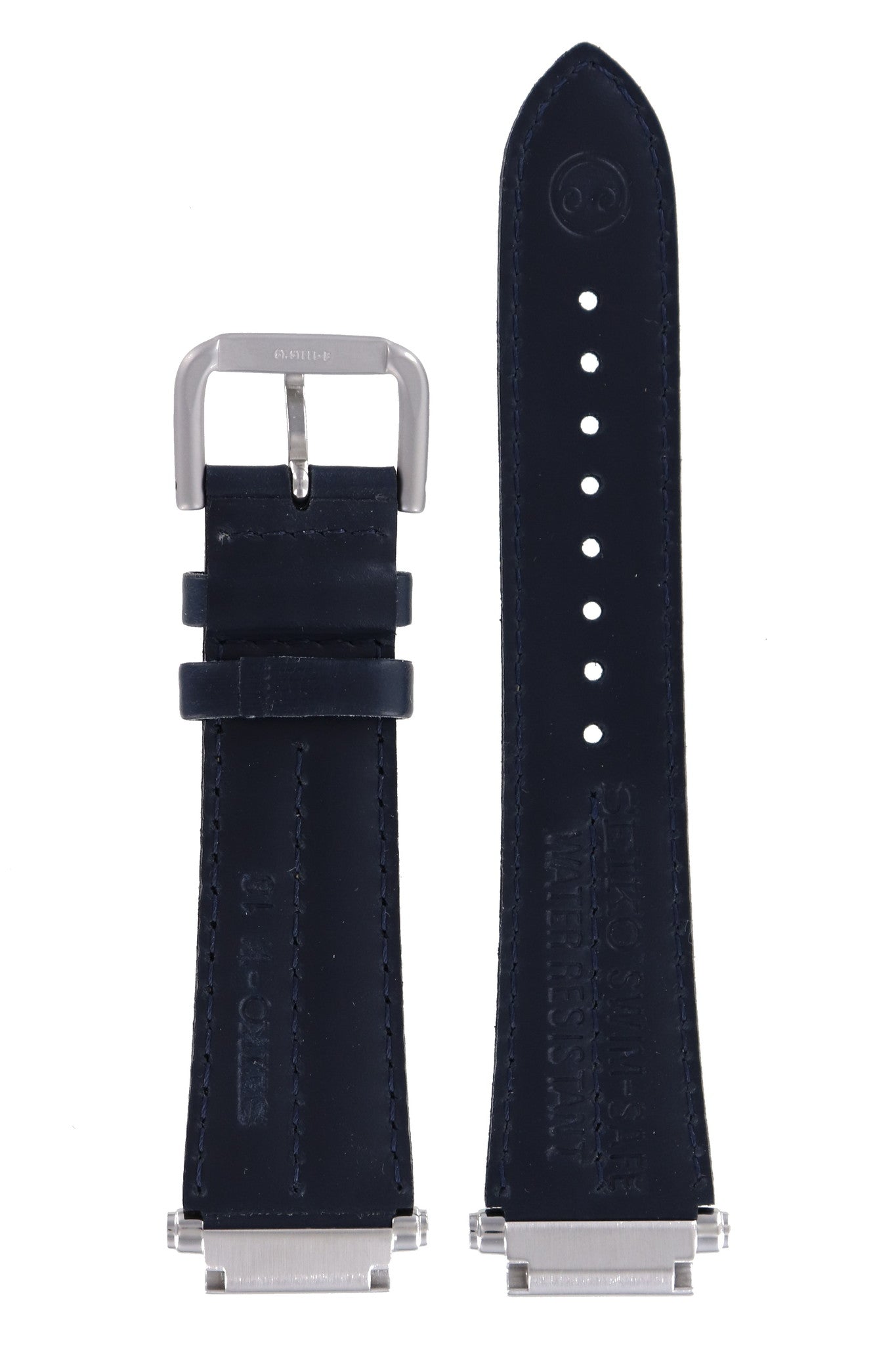 Seiko Swim Safe - W 18 Watch Band 4GB0JW Dark Blue Leather 18 mm SQ 100 - Watch Plaza