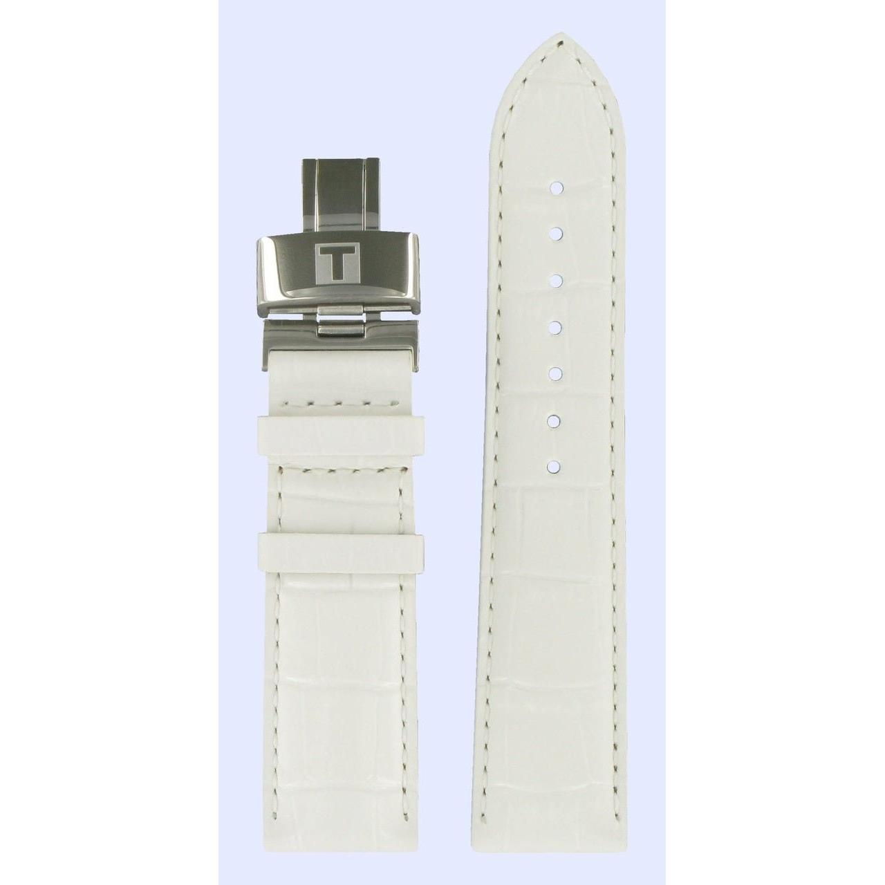 Tissot T005510A Watch Band T600027688 White Leather 20 mm Quadrato - Watch Plaza