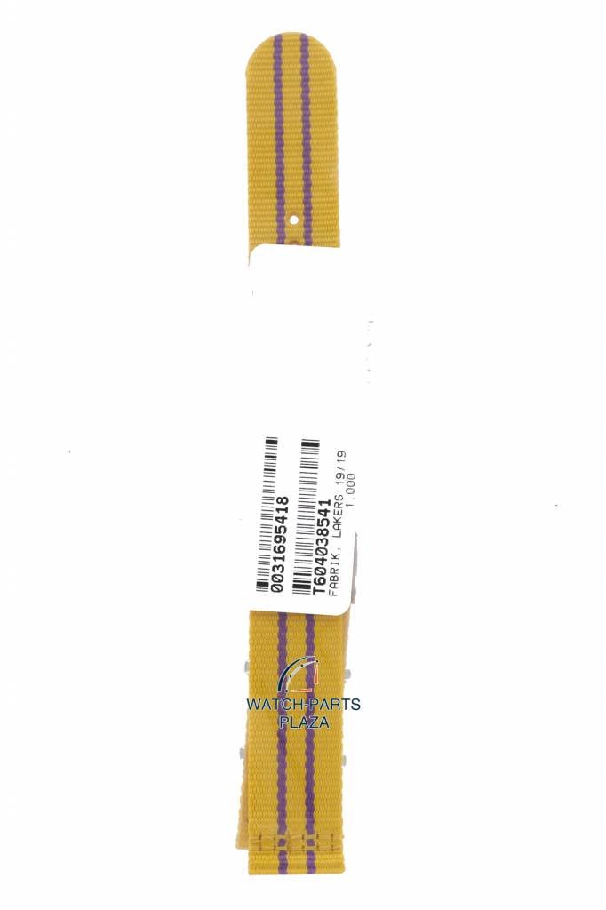 Tissot T095417 NBA Lakers Watch Band T604038541 Yellow Textile 19 mm Quickster - Watch Plaza