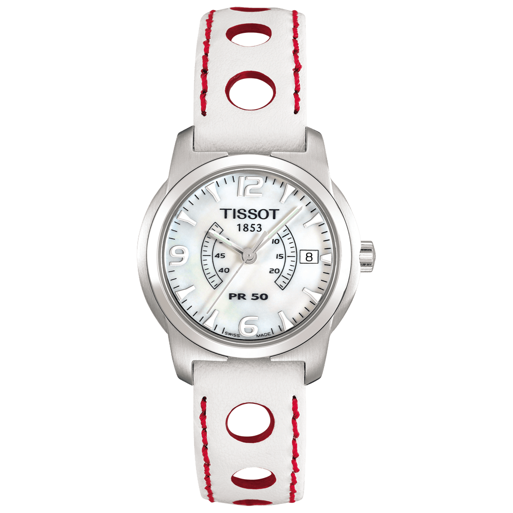 Tissot T34175192 XL T - Classic Watch Band T600020607 White Leather 14 mm PR 50 Nascar - Watch Plaza