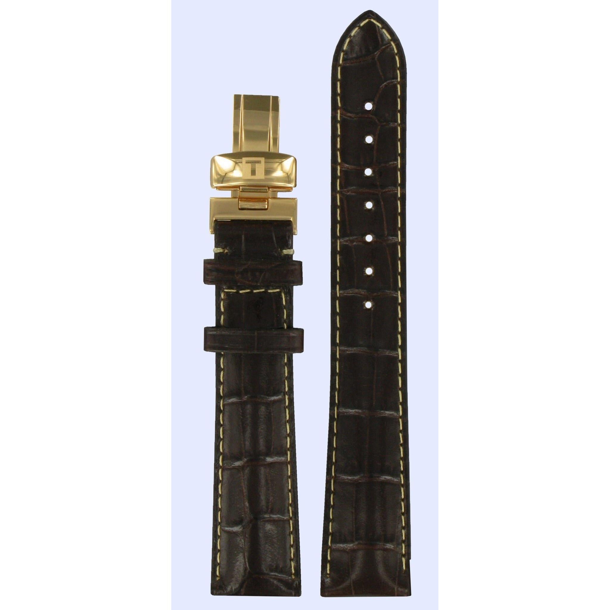 Tissot T71863354 Watch Band T600026979 Dark Brown Leather 19 mm Sculpture Line - Watch Plaza