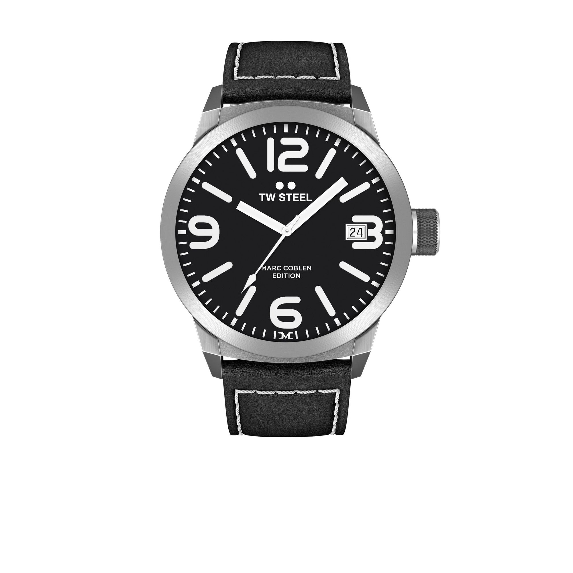 TW - Steel Analog watch Marc Coblen TWMC54 black leather strap 50mm black dial - Watch Plaza