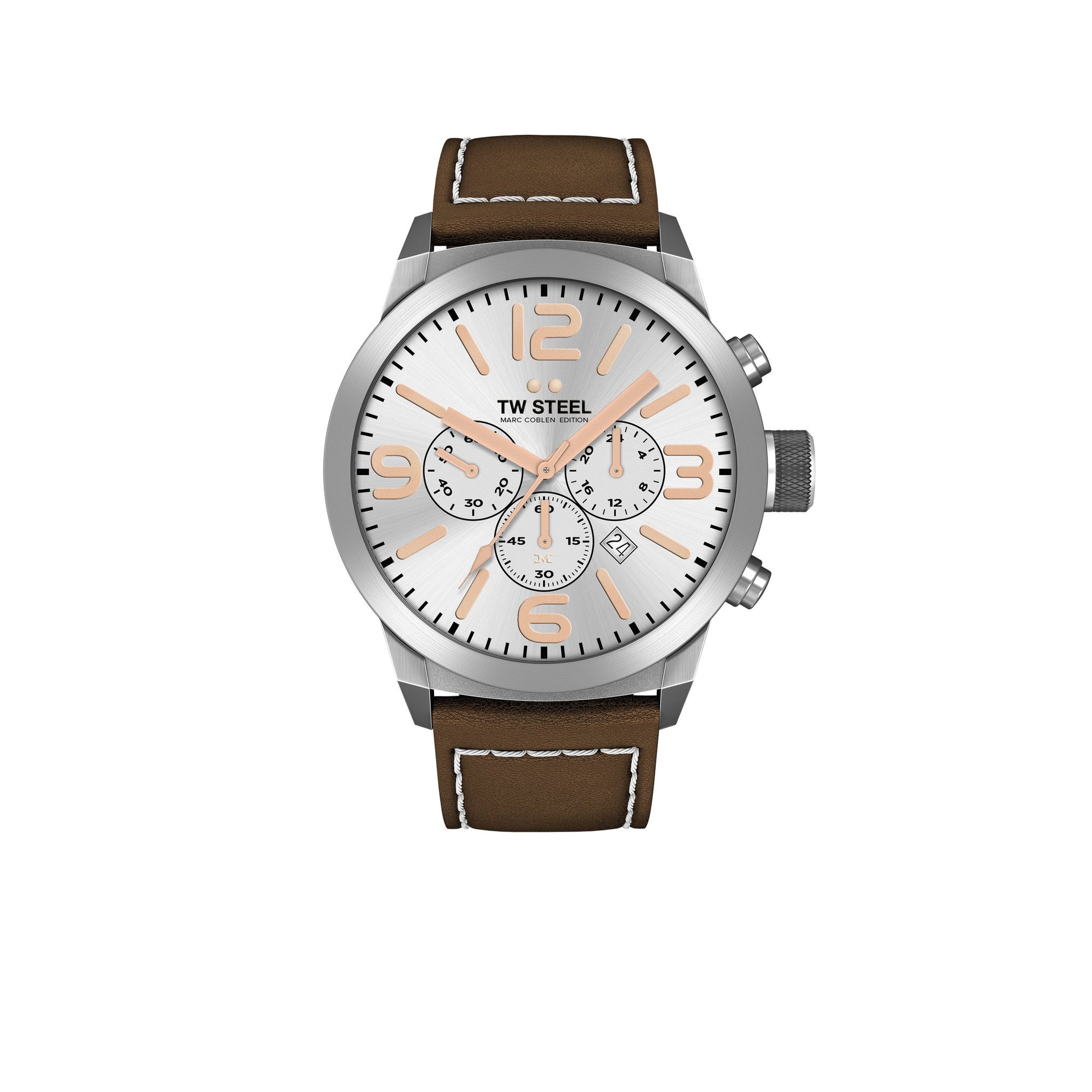 TW - Steel Marc Coblen TWMC11 chronograph watch men with brown leather strap 42mm - Watch Plaza