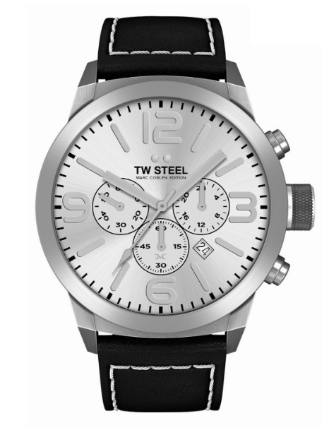 TW - Steel Marc Coblen TWMC60 chronograph watch black 50mm white stitched black strap - Watch Plaza