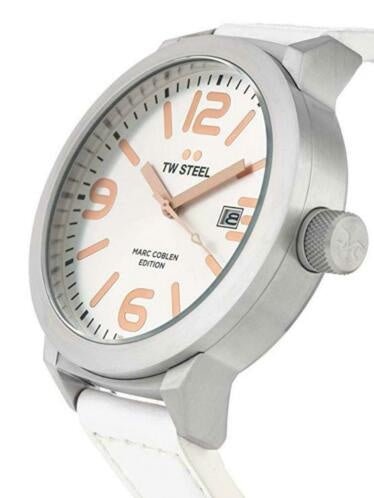 TW - Steel men's watch Marc Coblen TWMC44 white leather strap 50mm case - Watch Plaza