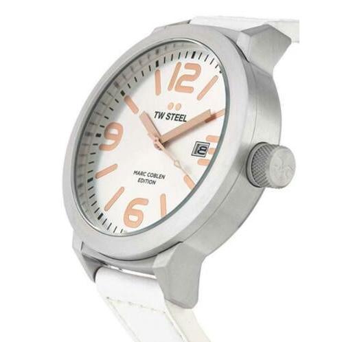 TW - Steel men's watch Marc Coblen TWMC44 white leather strap 50mm case - Watch Plaza
