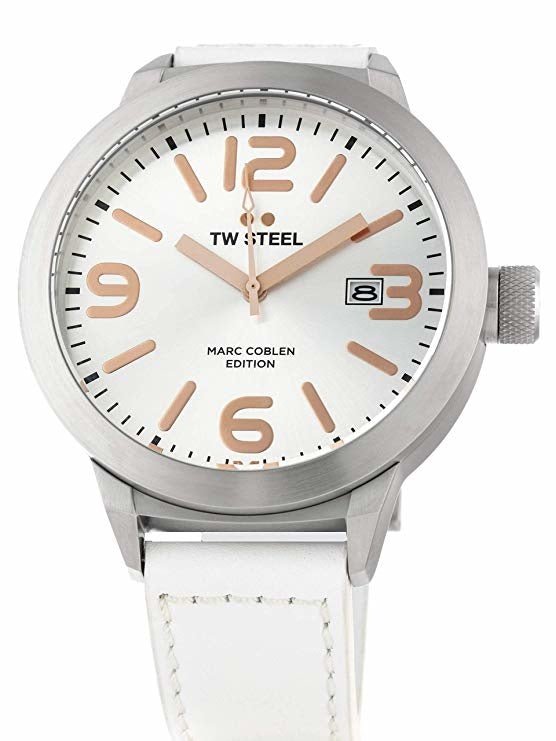 TW - Steel men's watch Marc Coblen TWMC44 white leather strap 50mm case - Watch Plaza