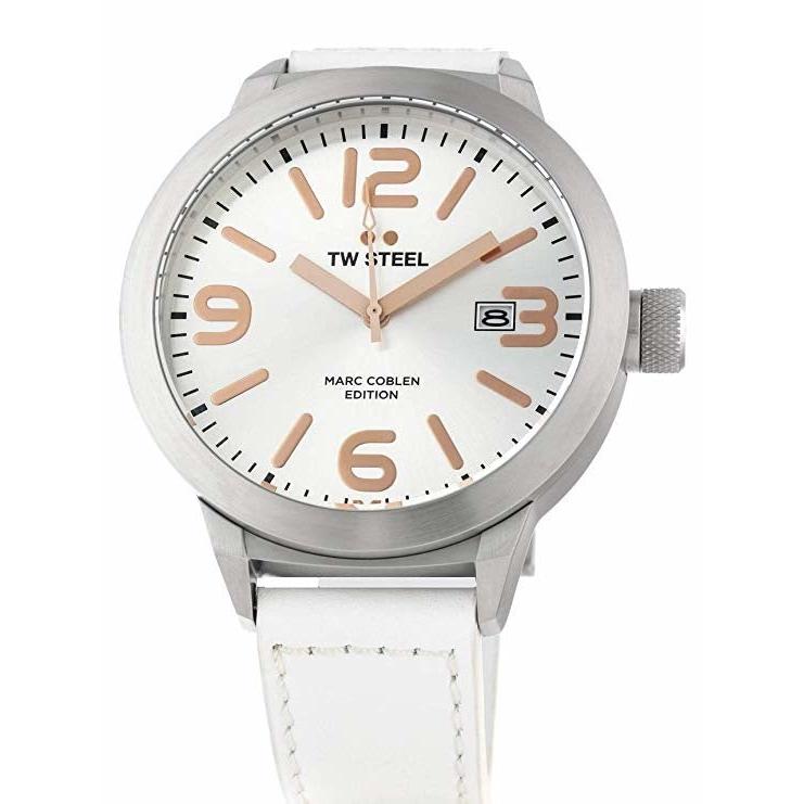 TW - Steel men's watch Marc Coblen TWMC44 white leather strap 50mm case - Watch Plaza
