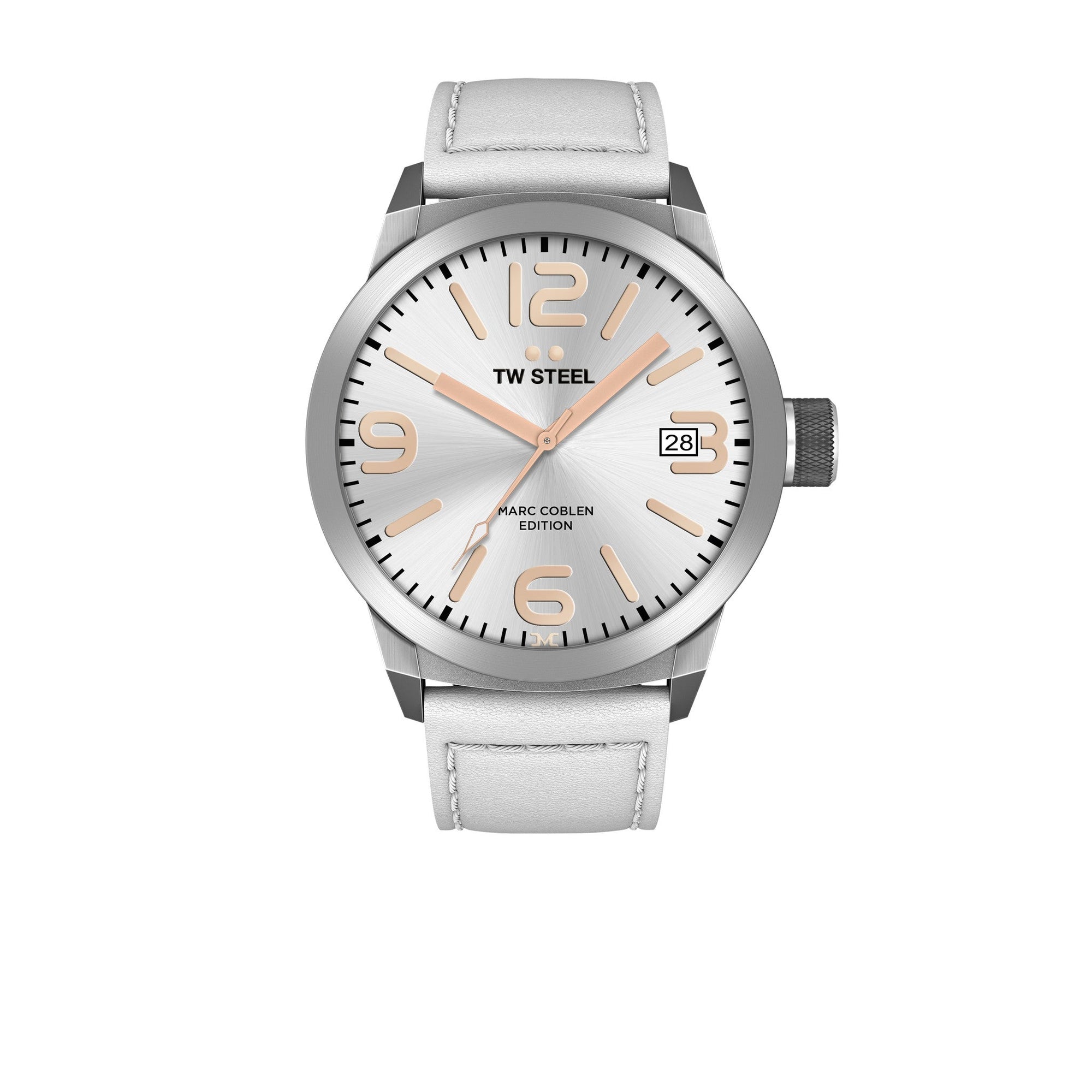 TW - Steel men's watch Marc Coblen TWMC44 white leather strap 50mm case - Watch Plaza