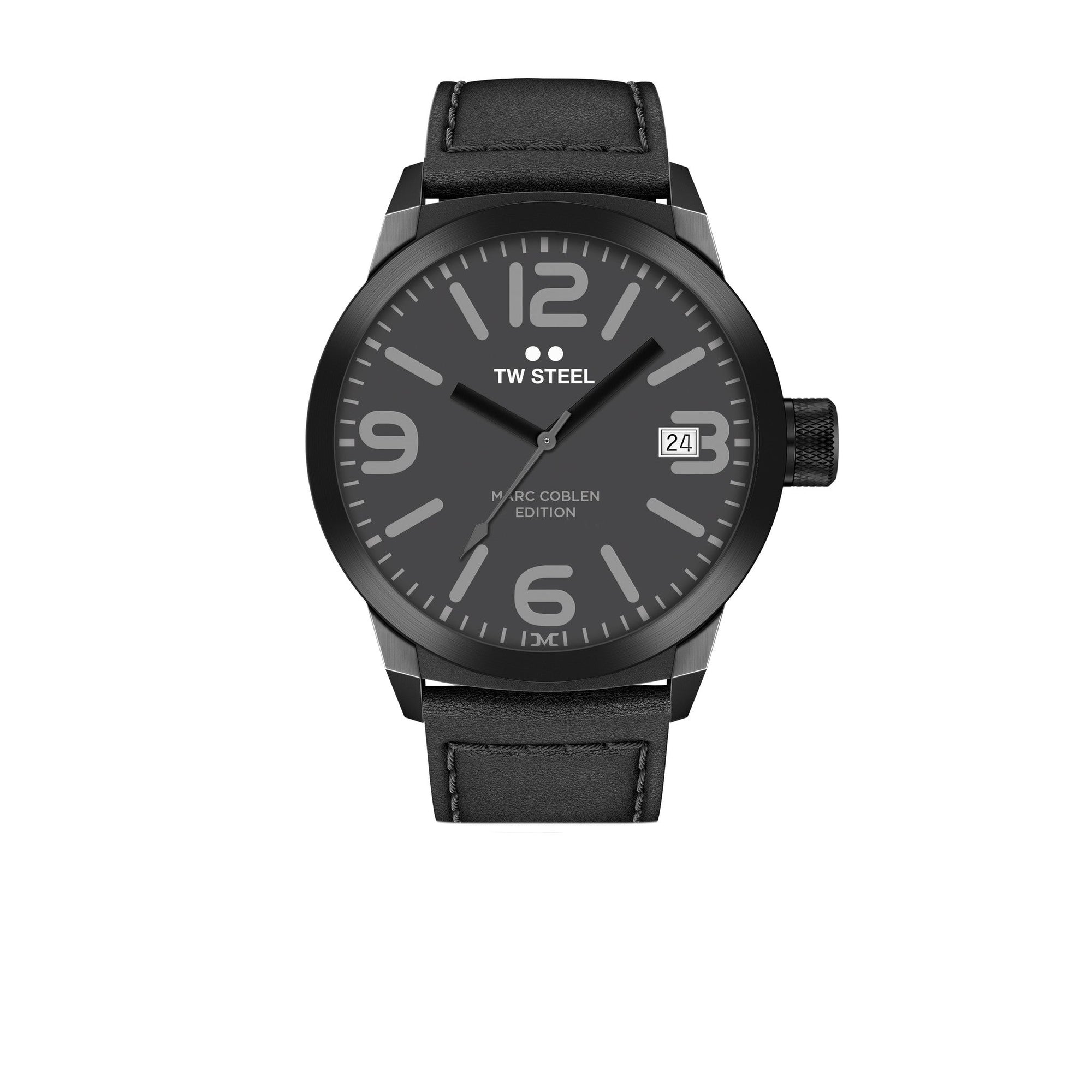 TW - Steel watch Marc Coblen TWMC52 black & leather strap - original men's wristwatch - Watch Plaza